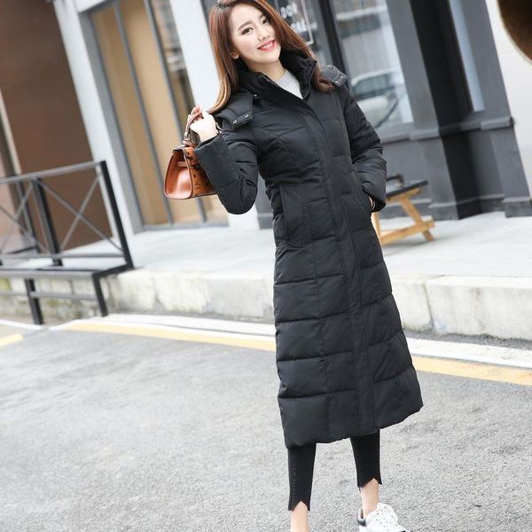 

2019 winter jacket women parka coat long down jackets plus size female fashion hooded duck down overcoat slim casual outwear e22, Black