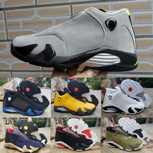 

2019 new 14 14s chrome light graphite fusion varsity red suede zipper men basketball shoes last sthunder black yellow dmp sport sneakers