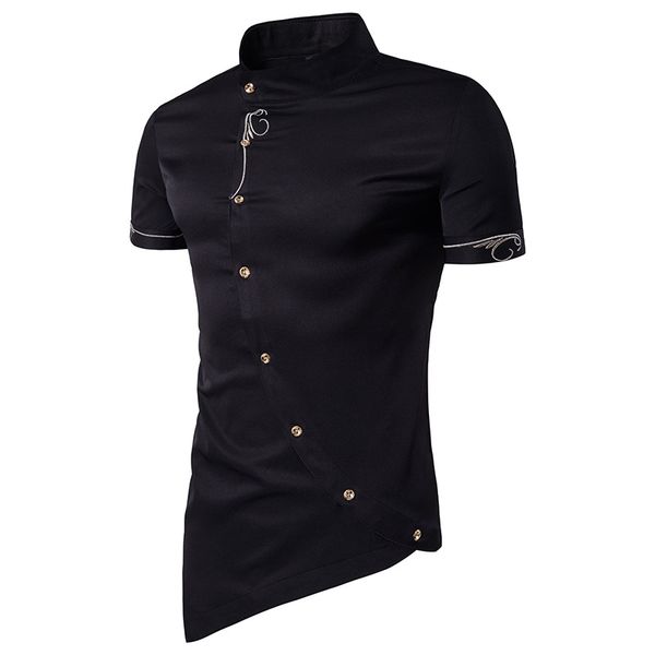 

camisa de manga corta de alta calidad para hombres, marca 2020, camisas vestir con botones oblicuos con personalidad,, White;black