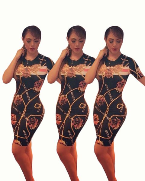 

Women New Queen Printed Dress Summer Spring Fashion Bodycorn Bee Designer Dresses