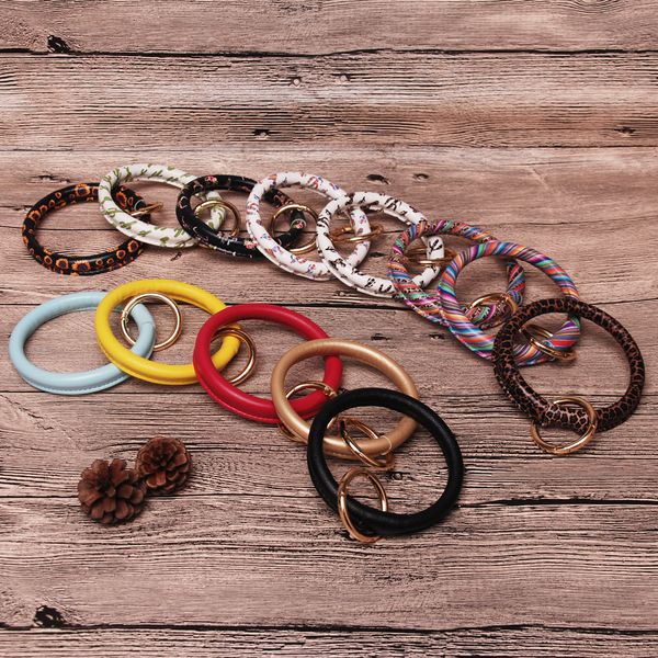 

Wholesale Leopard Serape Print Round Bracelet Solid Color Keychain With Metal Sunflower Serape Key Holder Cactus Wristlet