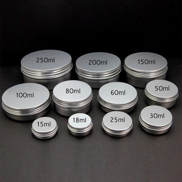 Пустой косметический горшок Tin алюминиевый контейнер 15г 30г 50г 60г 80г 100г 150г 200г 250г Винт крышки Nail Art Cream Jar