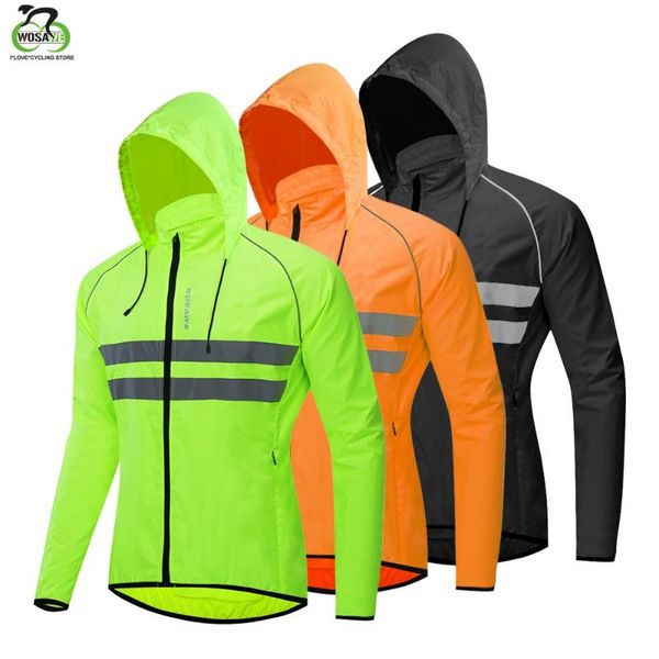 

wosawe thin hooded caps reflective running jackets windproof water rain repellent cycling windbreaker coat bike sports jackets, Black;red