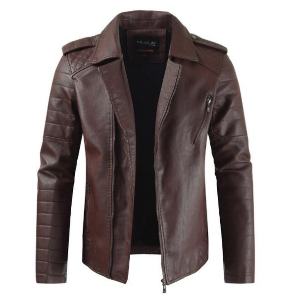 

autumn faux leather jacket mens leather coat lapel epaulette lingge locomotive men slim jackets jaqueta de couro fashion b, Black