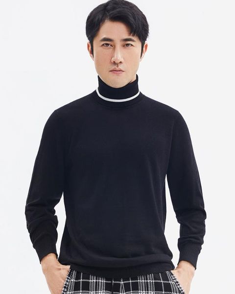 

zhili mens turtle neck knit thin tee shirt, White;black