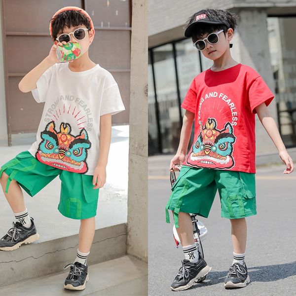 

hywwe boy lion dance suit fashionable cool 2020 t-shirt casual pants medium and large children short-sleeved t-shirt boy casual pants two-pi