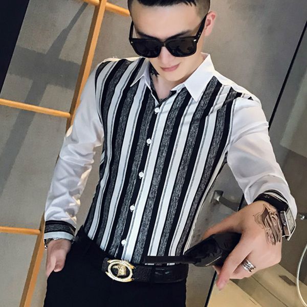 

2020 весна полосатой рубашки мужчины с длинным рукавом тонкий fit рубашки повседневные мужчины платье камиза masculina streetwear social bus, White;black