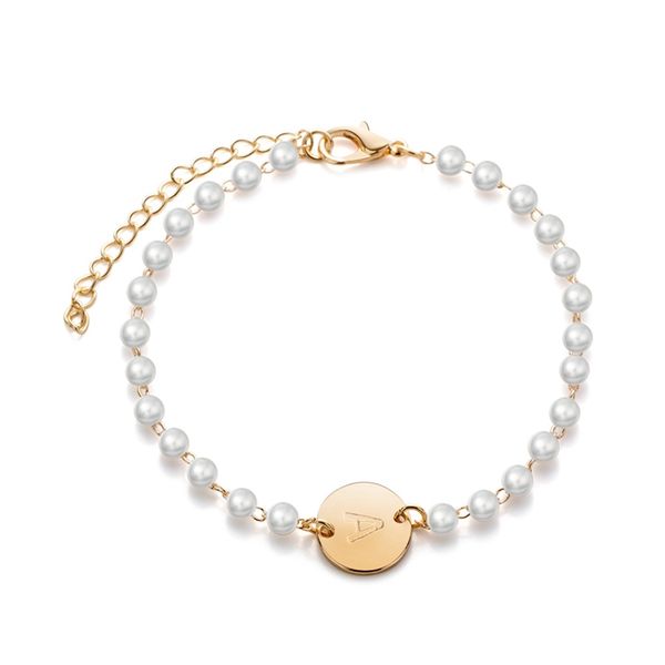 

imitation pearls gold color letter bracelet & bangle for women adjustable name bracelets pulseras mujer jewelry party gifts, Golden;silver