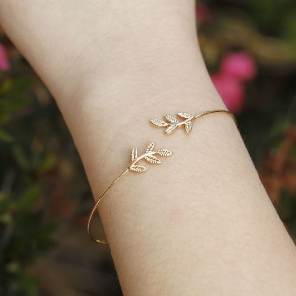 

new trendy gold silver fashion show leaves women fine cuff bracelets elegant party club street office lady wedding jewelry, White