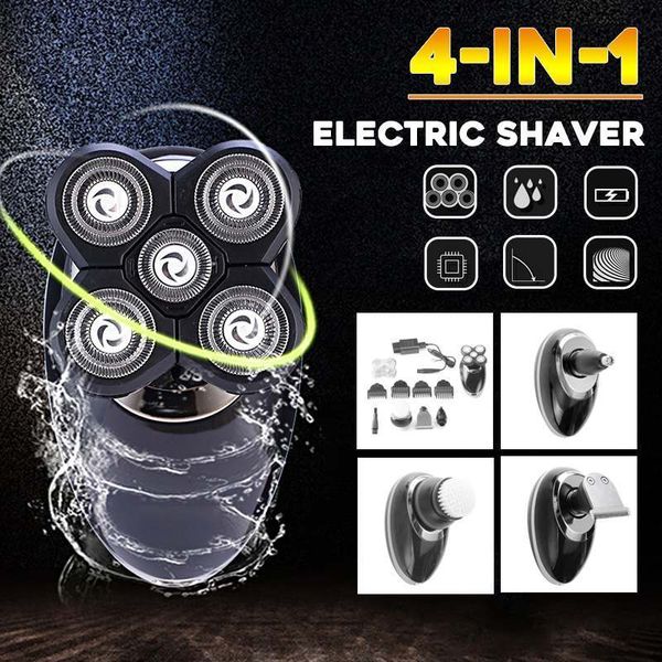 

electric razor shaver 4 in 1 5 head rechargeable cordless waterproof beard bald head hair trimmer men facial cleaning brush