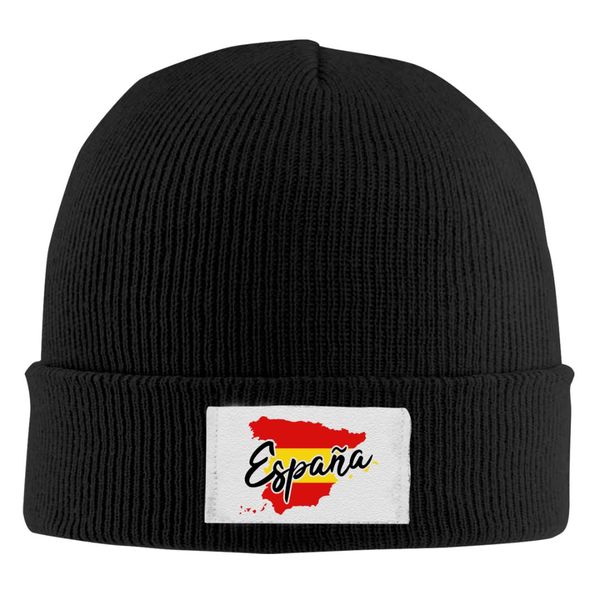 

spain flag map black beanie men's women's winter warm ski skull cap knitted hat