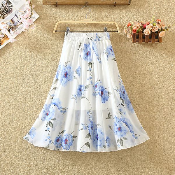 

fashion broken flowers high waist skirt woman casual joker chiffon skirts 2019 new summer female slim a-line medium long skirts, Black