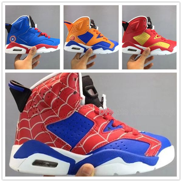 

designer brand big kids spiderman 6 6s basketball shoes sports shoes boys girls superman sneakers children chaussures basket enfant sz 28-35, Black