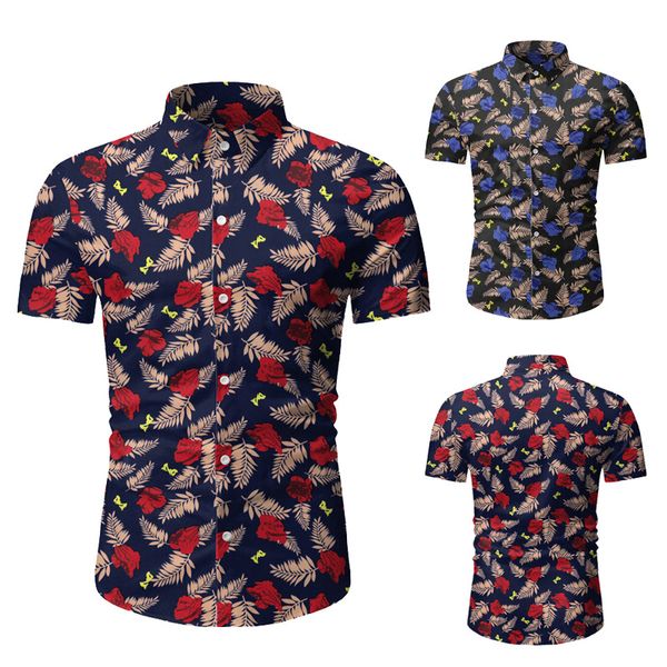 

men's brand new summer creative fashion personality hawaii beach resort short sleeve printed business casual shirt men shirt, White;black