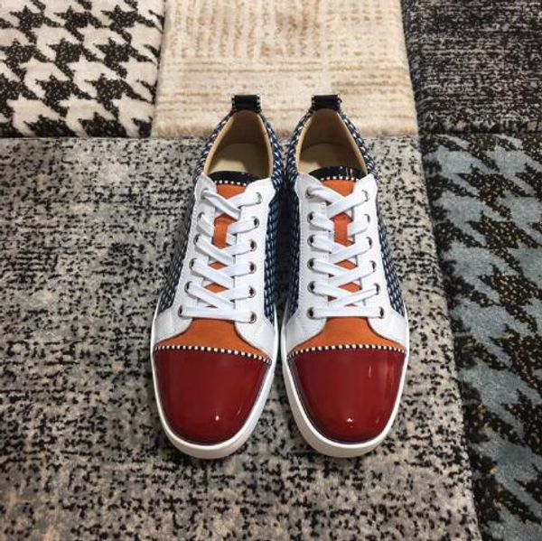 

2019 designer brand black brown glitter pu flats shoes red bottom sneakers shoes for men women casual party wedding eu35-46 ing