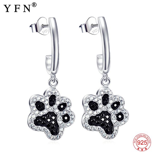 

стерлингового серебра 925 черный белый кристалл cz cat dog paw print серьги для женщин мода животных серьги ювелирные изделия gne4926 c19041, Golden