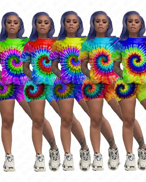 

summer women clothing fashion tie-dyed t shirt + shorts 2 pieces sets ladies casual outfits tracksuit female streetwear 5 color d62303, White