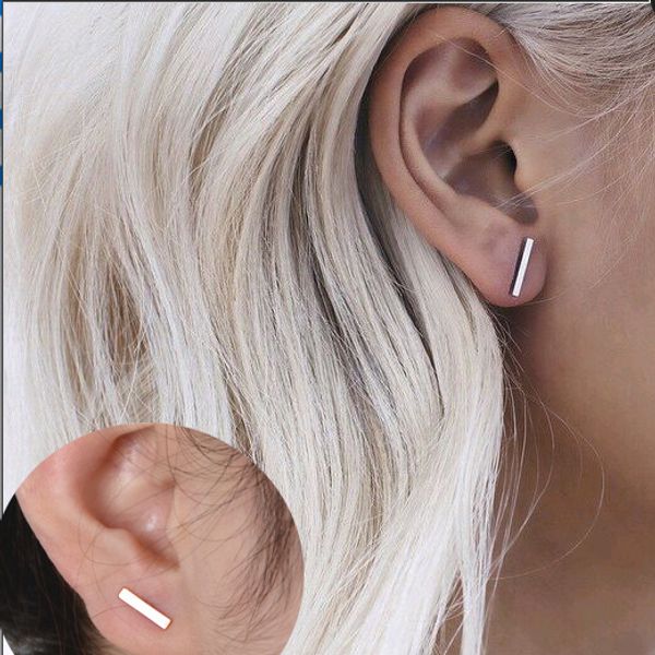 

new recommend punk black gold silver earrings simple t bar earring women girl ear stud earrings fine jewelry brincos bijoux femme 2016