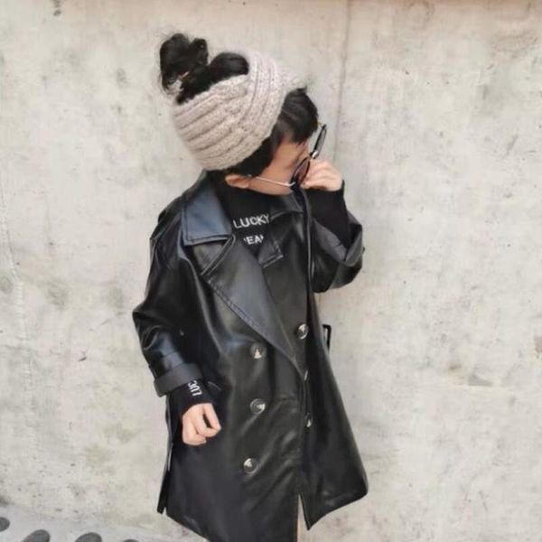 

leather jackets for girls trench pu leather jackets for boys girls long sleeve lapel coats children pu y2645, Blue;gray