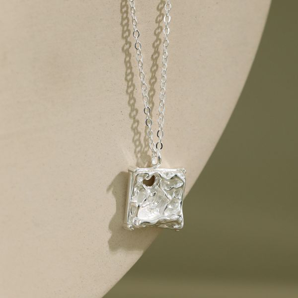 

real sterling 925 silver irregular sqaure pendant necklace women, casual new 2020 gold color necklaces & pendants jewellery