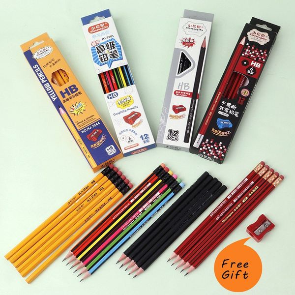 

12pcs/lot standard black hb pencils for drawing lapices stationery office school supplies material escolar infantil with eraser, Blue;orange