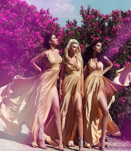 

золото stretch satin a line v шеи sexy невесты платья формальный женщины платье 2020 дешевые свадебные платья для гостей дуэйна уэйда джерси, White;pink