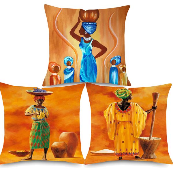 African Lady Girl Oil Painting Cushion Cover African Culture Home