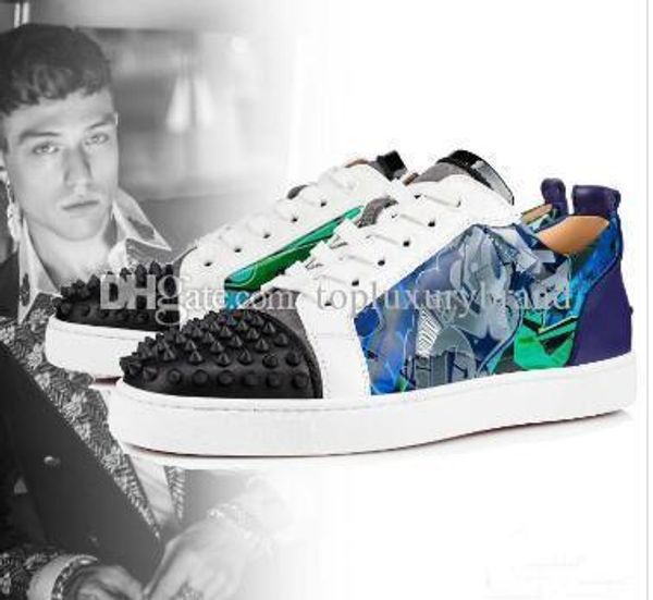 

perfect quality original brand new low-graffiti patent leather rivets red bottom shoes men s sneakers shoes with spikes leisure eu35-46, Black