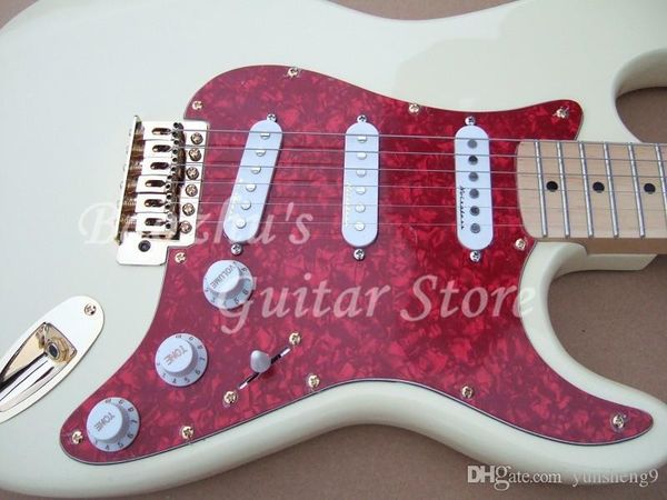 E-Gitarre, gelb, rotes Schlagbrett, Hardware-Gitarre