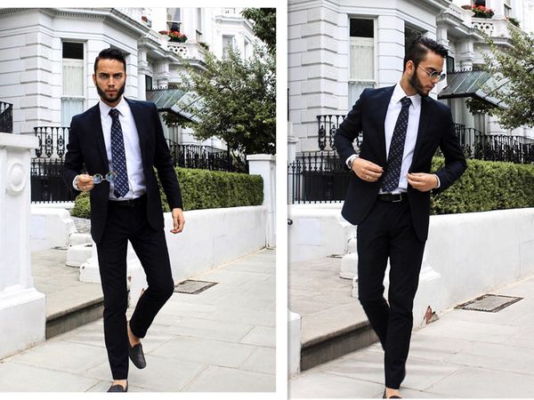 

two buttons groomsmen notch lapel groom tuxedos men suits wedding/prom man blazer ( jacket+pants+tie) 066, Black;gray