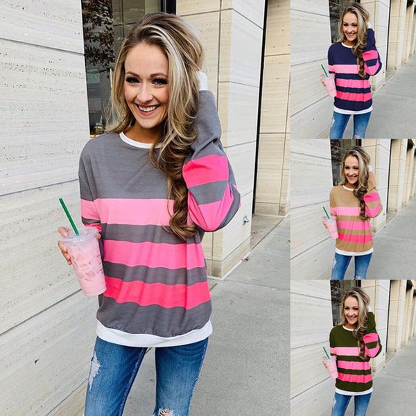 

новая осень женщины вскользь полосатый пуловер с длинным рукавом sweatershirt o-образный вырез вскользь тонкий harajuku leisure top, Black