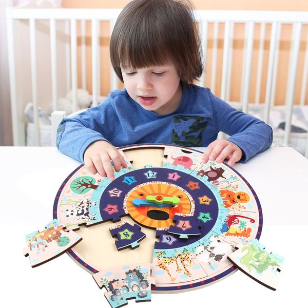 

two in one puzzle clock children early education puzzle know time deskwooden toys kids birthday gift