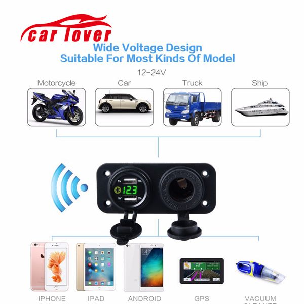 

4 in 1 cigarette lighter 12 volt blue led voltage display car charger 4.8a multifunction usb port car charger with gps
