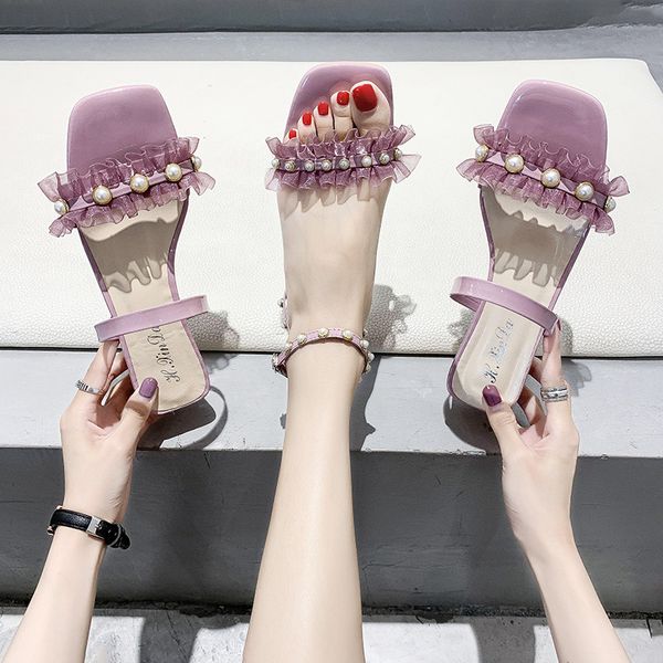 

высокий каблук sandal для женщин блок каблуки 2020 сандалии очистить обувь костюм женский бежевый med пряжка ремешок heeled коренастый женщи, Black