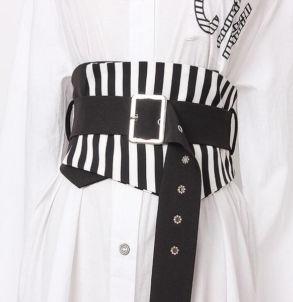 

women's runway fashion striped fabric cummerbunds female dress corsets waistband belts decoration wide belt r1674, Black;brown