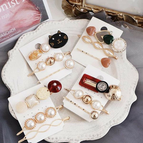 

handmade pearl imitation hair clip snap barrette stick hairpin hair styling accessories handmade for girls, Golden;white