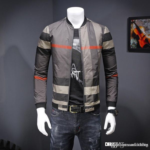 

19ss new spring autumn casual jacket male clothing zipper collar plaid printed slim mens designer jackets mens designer hoodies, Black;brown