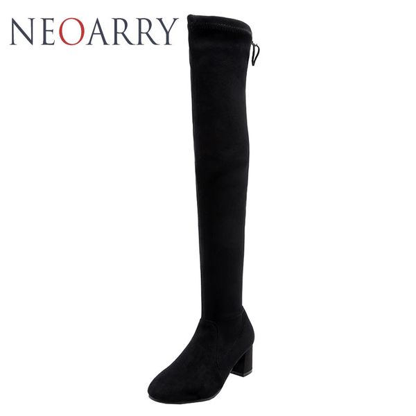 

neoarry flock leather women shoes thick heels fashion over the knee boots lace up thigh high boots elastic long botas mujer, Black