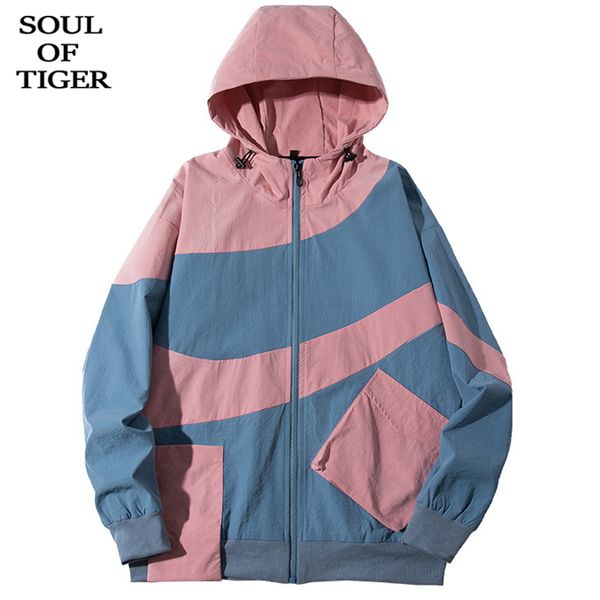 

soul of tiger 2020 new spring korean brand fashion mens hooded jackets male harajuku zipper coats oversized patchwork clothing, Black;brown