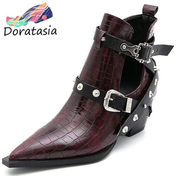 

doratasia мода девушка острым носом весна пряжка украшения ботильоны сапоги женщины прохладный повседневная офисная обувь женщина, Black