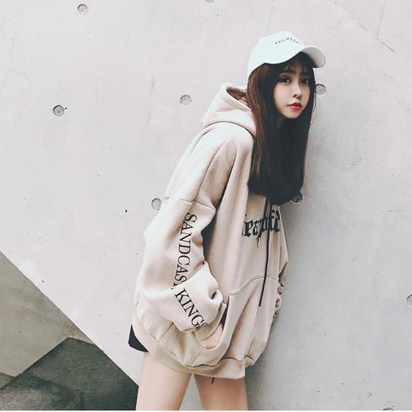 

letter print pockets hoodie women long sleeves hoodies sweatshirts female cool hoodie sweatshirt autumn and winter clothes, Black