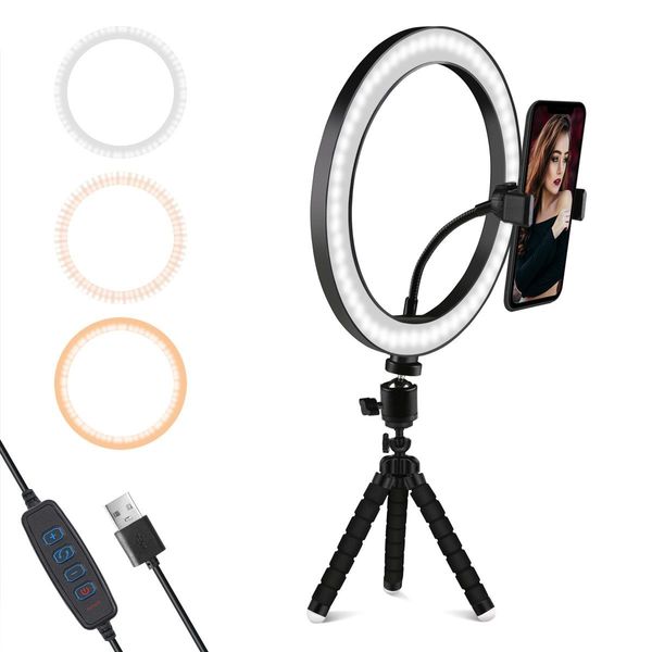 

10" desktop сотового телефона сеого dimmable led ring light с штативом мобильного держателем для живых фото студии фотография макияж камеры