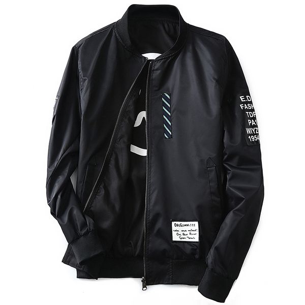 

2019 spring autumn smiling face jacket mens bomber fashion coat and flight jacket double-sided, Black;brown