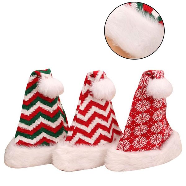 

3pcs decorative plush santa hat knitted wool ball striped snowflake christmas hat set for women men adults (assorted color