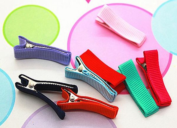 DIY Tüm tamamen astarlı Timsah Çift çatal klipleri Kız Saç Yaylar çiçekler hairband 100pcs FJ3228 Kurdele Saç Klip Aksesuarları 35mm kaplı