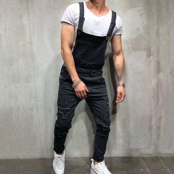 

male casual jeans pluse size denim strap jean jumpsuit straps jumpsuit retro men's jeans mens wild trousers, Blue