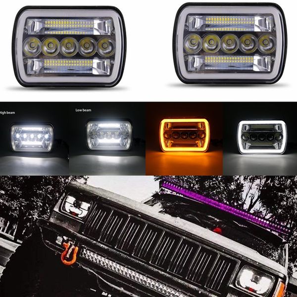 

5x7 7x6 " h4 проектор drl ж / янтарный halo светодиодные фары для wrangler yj xj h6014 h6052 h6054 пара