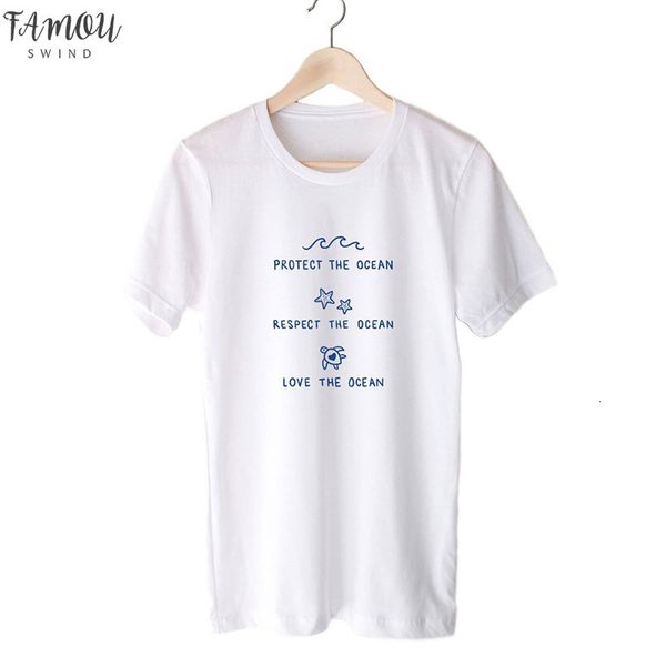 

protect respect love ocean women tshirt turtle starfish graphic t shirt protect whales tees cotton drop shipping, White