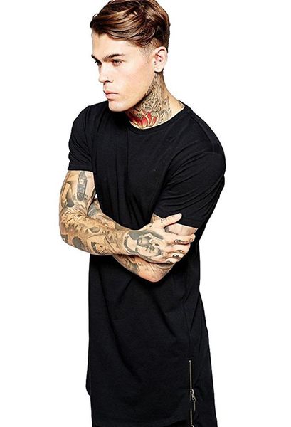 

qnpqyx men rock t-shirt extended length longline t-shirt summer style mens hip hop streetwear clothing, White;black