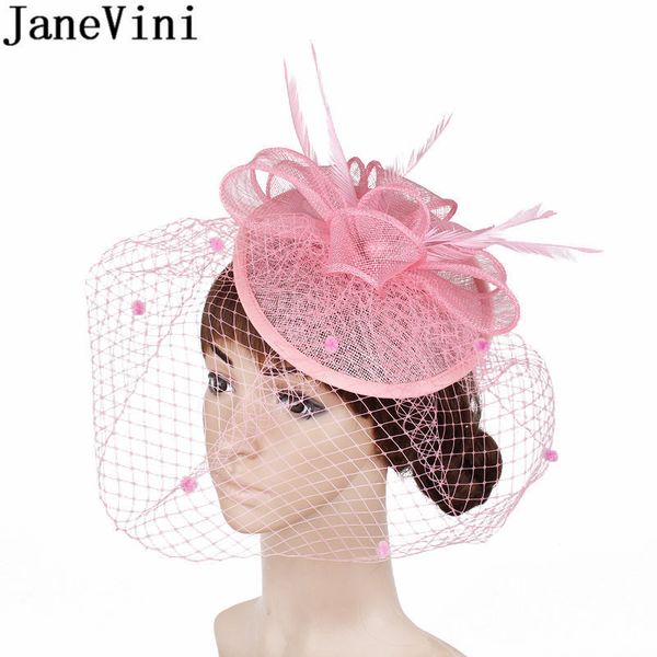 

janevini british ladies wedding hats and fascinators for women elegant brides feathers pink birdcage face veil bridal hat black